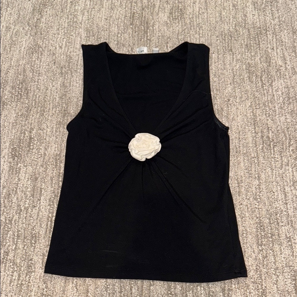 Aritzia Black Sleeveless Top with White Floral Accent